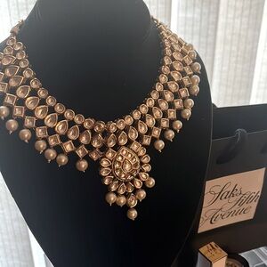 CHOKER necklace. Estate Indian design Pearl and Diamond choker. Enamel back.